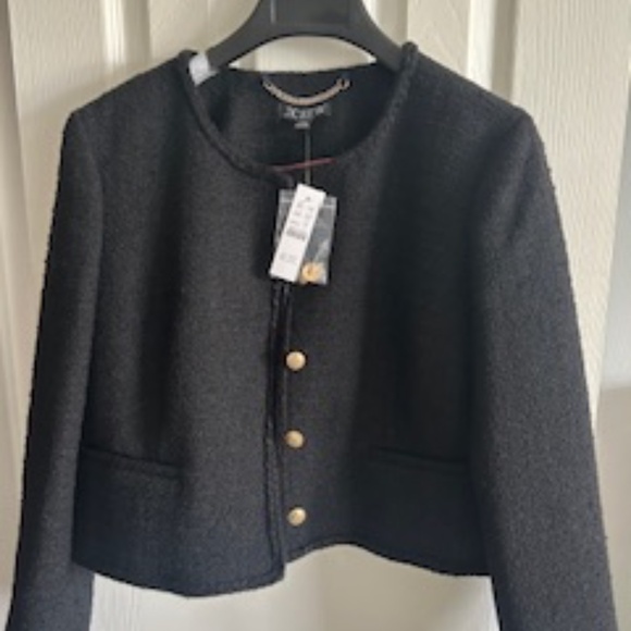 NWT J.Crew Louisa Lady Jacket In Maritime Tweed Size 12 Black - Picture 1 of 16